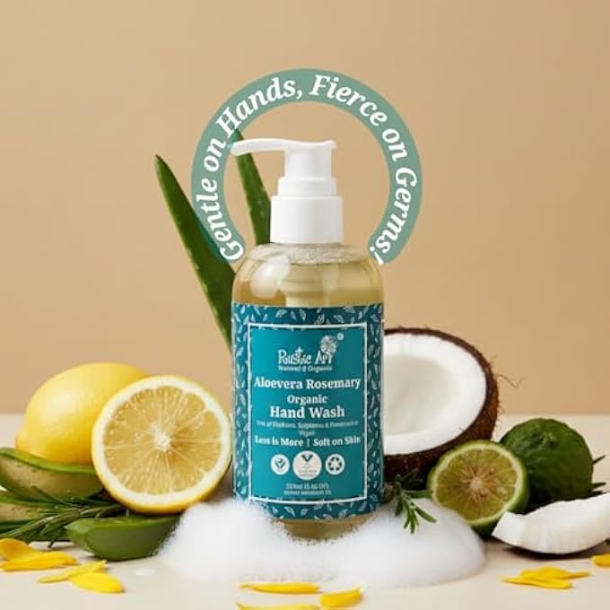 Rustic Art ORGANIC ALOE VERA ROSEMARY HAND WASH | NATURAL, VEGAN | NON-DRYING, HYDRATING | 245ML - Image 2